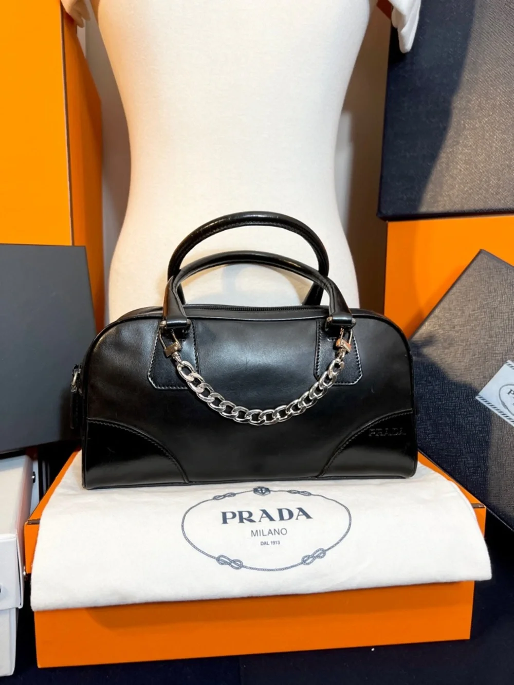 Prada Black Leather Double-Handle Satchel - Picture 3 of 12